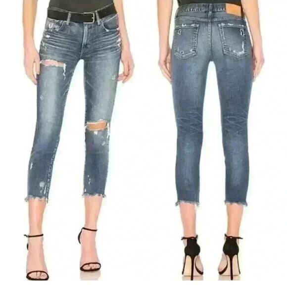 Moussy Vintage Ridgewood Distressed Cropped Skinny Jeans Medium Wash Size 26 - Picture 10 of 13